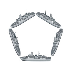Obraz premium vector isometric sailing warships with formation 2
