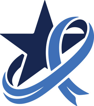 Blue awareness ribbon and star symbol for charity and support