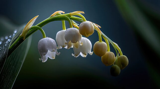 Perces-neige en fleurs avec gouttes de ros&eacute;e sur fond sombre naturel