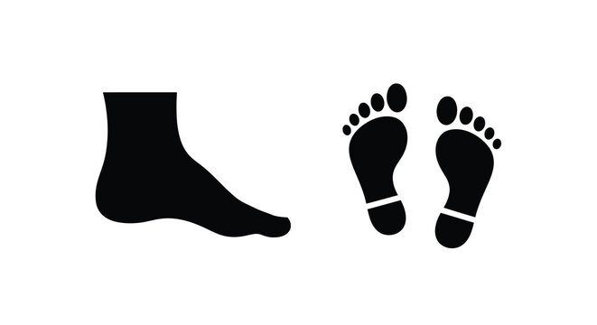 Black footprints showing a heel and two soles stark silhouette