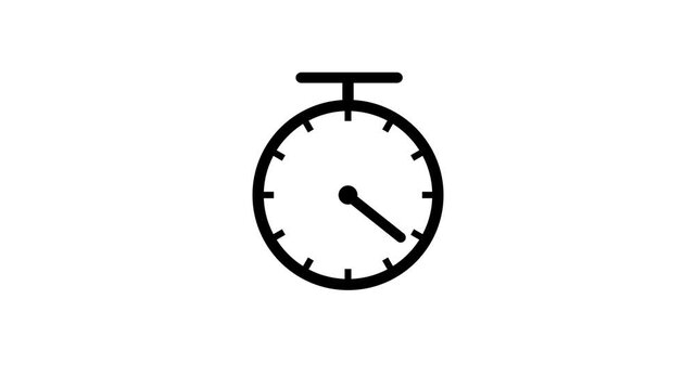 Black Clock Animated Icon on White Background for Time, Schedule and Deadline Concept