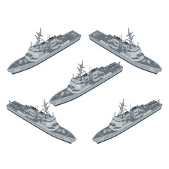 Obraz premium vector isometric of warships blockading an enemy ship 01