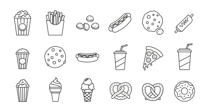Collection of hand-drawn fast food and snack icons.