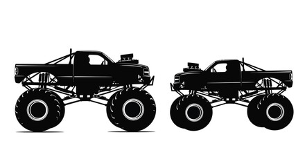 Two monster trucks shown in profile a striking black silhouette © Jewel