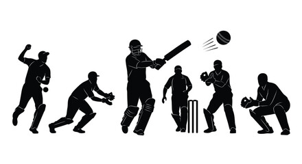 A dynamic cricket game scene featuring players in action a striking silhouette © Jewel
