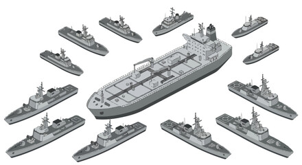 Obraz premium vector isometric of warships blockading an enemy ship 08