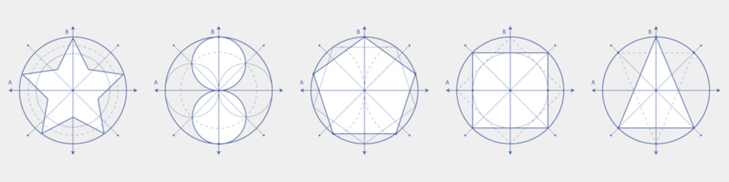 Geometric drawing of circles. School geometry. Mathematical construction of figures . Vector illustration.