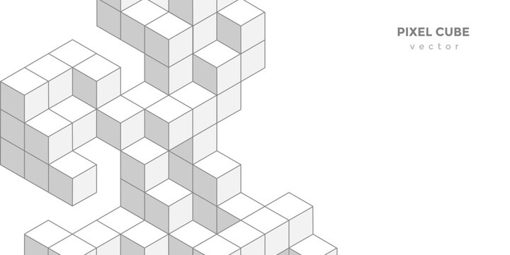Isometric cubes. Linear geometric drawing. Abstract white background from cubes and lines. Vector illustration.