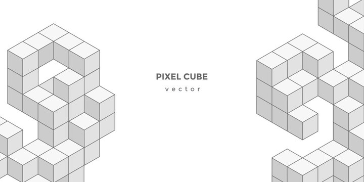 White background from cubes and lines. Linear geometric drawing. Abstraction,Vector illustration.