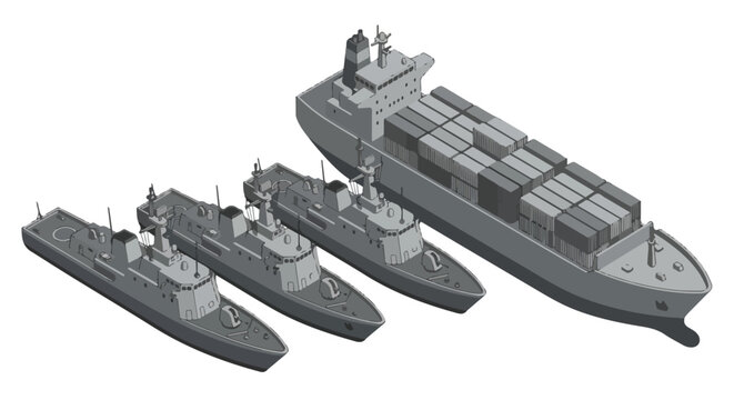 vector isometric of warships blockading an enemy ship 007