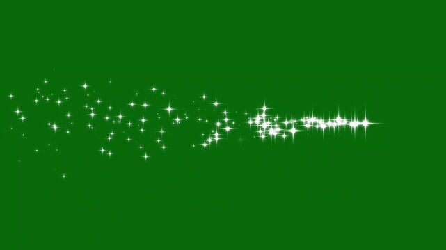 Twinkling magic glitter sparkle lights trail animation, stardust pixie dust path, magic glitter dust overlays, glowing glitter trail animation on green background, seamless 4k video.