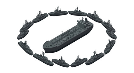 Obraz premium vector isometric of warships blockading an enemy ship 010