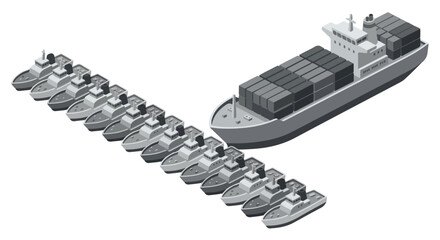 Obraz premium vector isometric of warships blockading an enemy ship 011