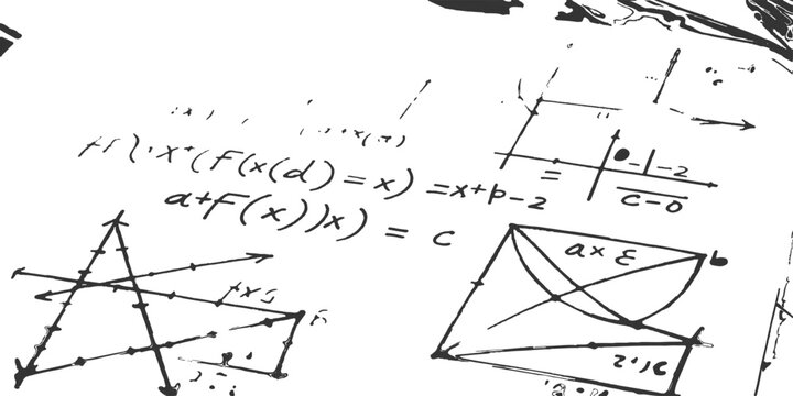 Hand drawn mathematical equations and physics formulas with graphs and charts on white background vector illustration.
