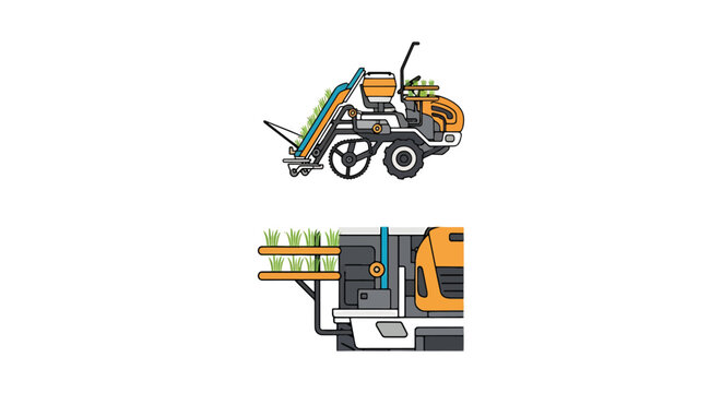 Rice Transplanter Line art abstract modern shape illustration
