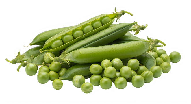 Fresh green beans and unripe green peas on white background isolated on transparent background