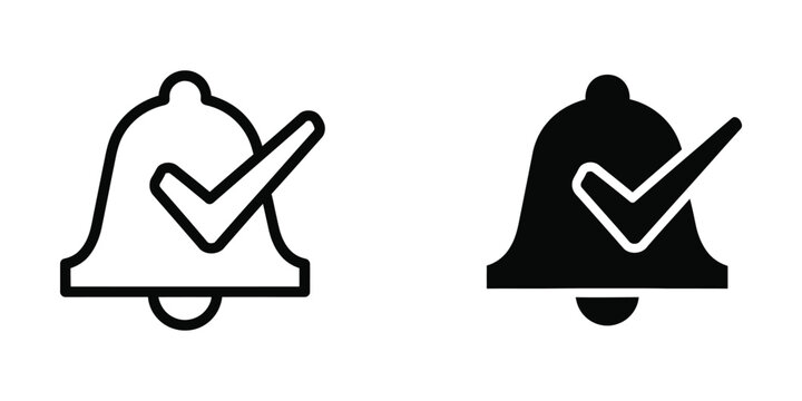 Comparison of notification bell icons with checkmark and cross indicators