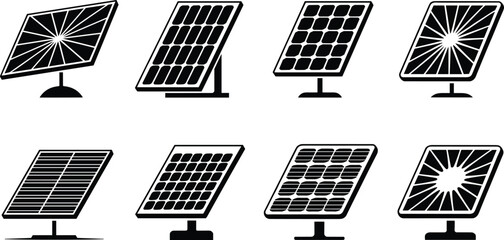 Set of eight flat design solar panels on stands for renewable energy and clean power technology illustration © Vector Expert