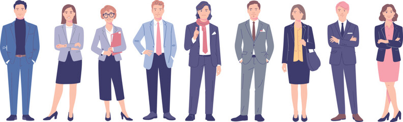 Fototapeta premium Professional business people standing in formal office attire isolated corporate team character collection for workplace branding and marketing design