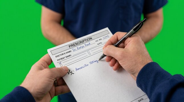 Doctor Writing Prescription for Amoxicillin Antibiotics