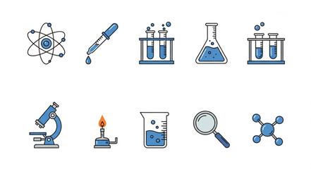 Collection of science laboratory equipment and symbols. © Tobel