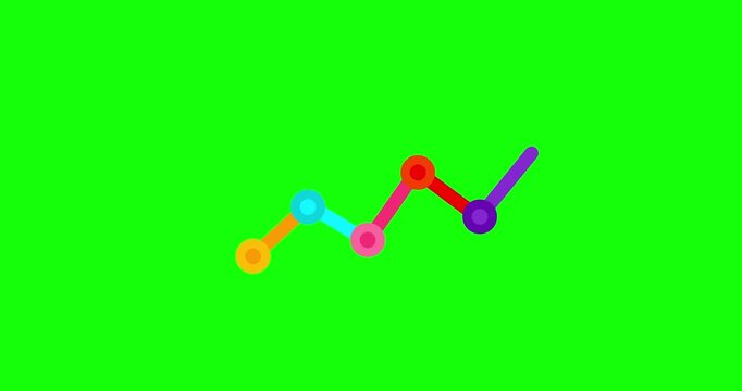Business chart flat with circles greenbox. Fat graph simple 2d view rising fast. Business cartoon animation. Economy metaphor. Speed up slow down graph acceleration business background.