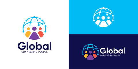 Creative simple global people logo template. Global connection with people human teamwork logo design vector illustration. © Hi_std