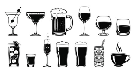 Variety of beverage glasses in black and white a striking silhouette © Rita