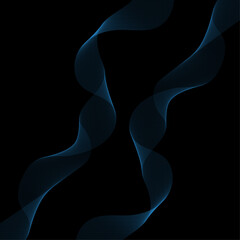 Naklejka premium Abstract Blue Wavy Lines and Smoke Effect on Dark Black Background 