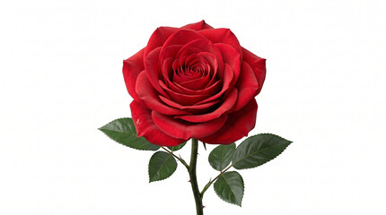 Fototapeta premium A stunningly beautiful red rose, symbolizing deep love and perfect for Mothers Day, conveying heartfelt emotions, presented with a minimal aesthetic on a clean white background, ideal for mom