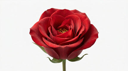 Fototapeta premium A stunning single deep red rose, symbolizing love and passion, presented in a minimalist composition against a clean white background, perfect for Mother's Day or to express affection to mom