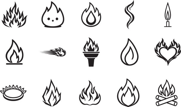 Flame line icon set with fire shapes editable stroke minimal vector illustration design pack.