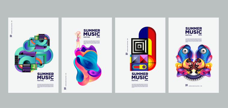 Summer holiday music and art festival poster set