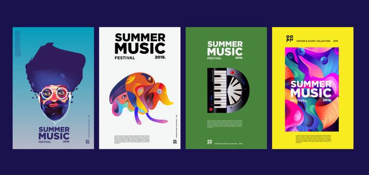 Summer holiday music and art festival poster set