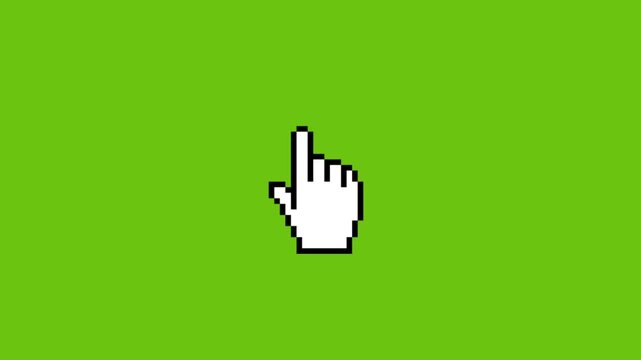 A video showcasing a white computer mouse cursor on a green background