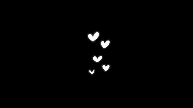A video showcasing a group of small white hearts floating in the air on a black background