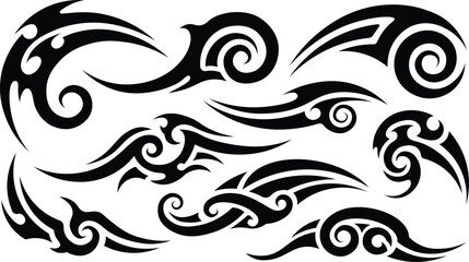Fototapeta premium Intricate black tribal tattoo designs a collection of swirling and geometric motifs
