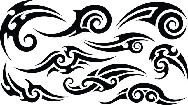 Intricate black tribal tattoo designs a collection of swirling and geometric motifs