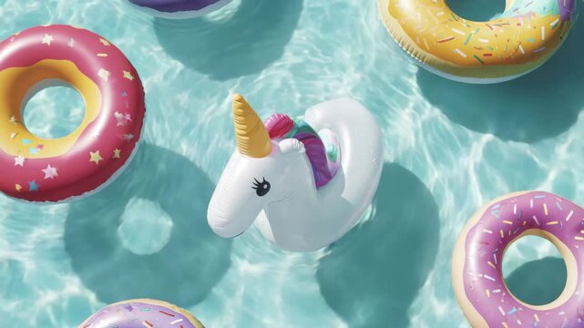 Fun Summer Pool Scene with Inflatable Rings