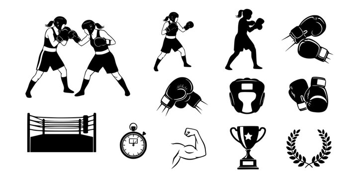 Women's Boxing Clinch Silhouette Vector - Female Fighters Active Pose