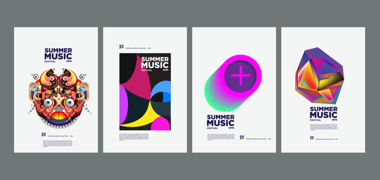 Summer holiday music and art festival poster set