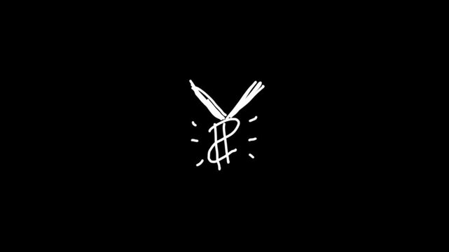 A video showcasing a dynamic white logo with motion lines on a black background