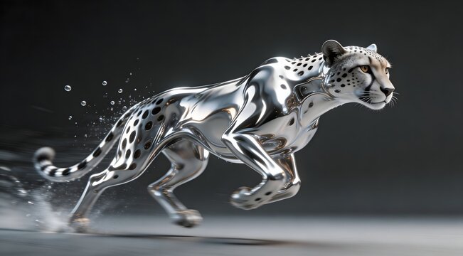 Abstract high speed technology concept with flowing liquid metal cheetah