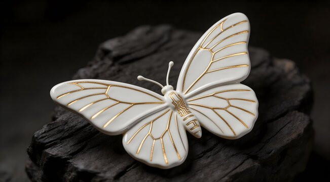 Abstract digital transformation concept with bionic gold butterfly