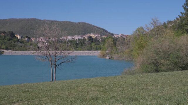 Turquoise water of Lake Castel San Vincenzo in Molise Italy