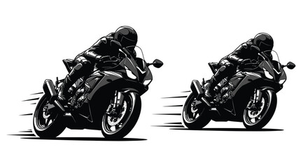 Two sport motorcycles in dynamic motion captured as a striking silhouette © sefali