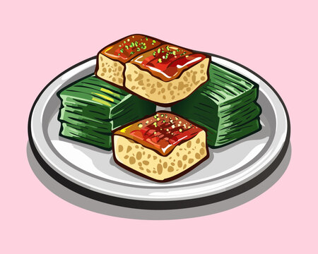 Sweet layer cake dish with bright colors for a special and delicious afternoon snack meal time - Vector Illustration