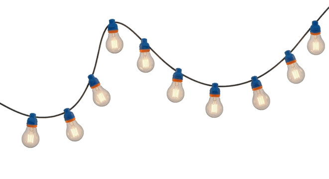 Vector illustration&nbsp;of string of decorative vintage light bulbs on a transparent background
