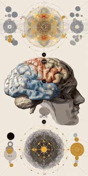 Dual Face Human Mind Concept with Abstract Texture and Emotional Balance Art