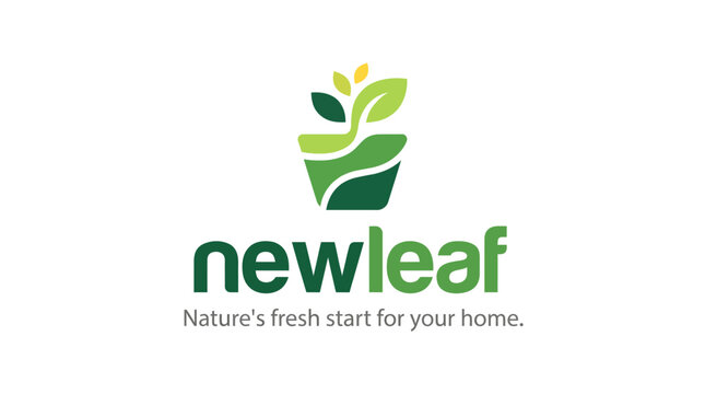 A refreshing logo design showcasing a leaf emerging from a planter, symbolizing a fresh start and connection with nature, perfect for home and garden brands emphasizing sustainability.